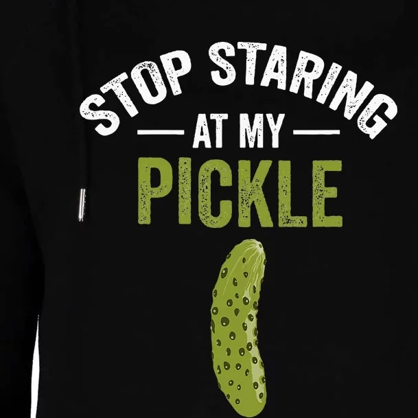 Stop Staring At My Pickle Halloween Pickle Costume Womens Funnel Neck Pullover Hood