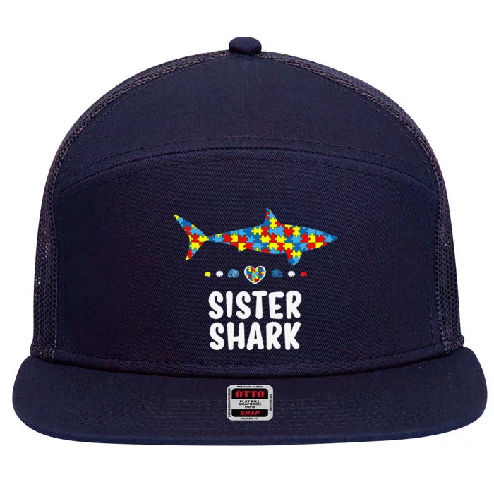 Sister Shark Autism Awareness Autism Women Tee 7 Panel Mesh Trucker Snapback Hat