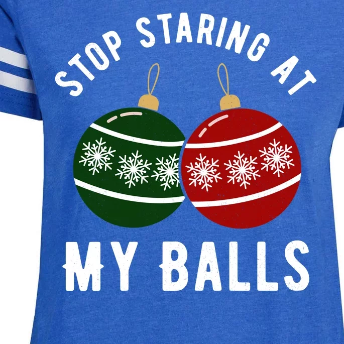 Stop Staring At My Balls Funny Christmas Enza Ladies Jersey Football T-Shirt