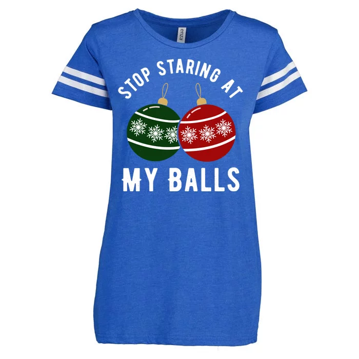 Stop Staring At My Balls Funny Christmas Enza Ladies Jersey Football T-Shirt