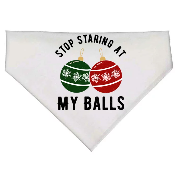 Stop Staring At My Balls Funny Christmas USA-Made Doggie Bandana