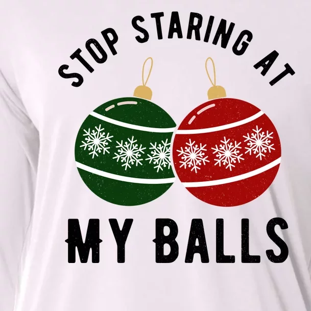 Stop Staring At My Balls Funny Christmas Cooling Performance Long Sleeve Crew