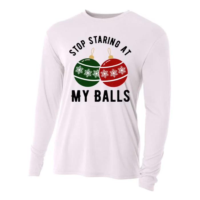 Stop Staring At My Balls Funny Christmas Cooling Performance Long Sleeve Crew