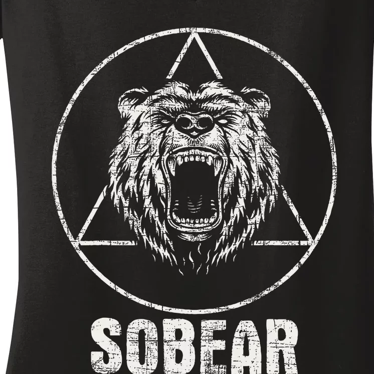 Sobear Sobriety Anniversary Sober Aa Na Recovery Women's V-Neck T-Shirt