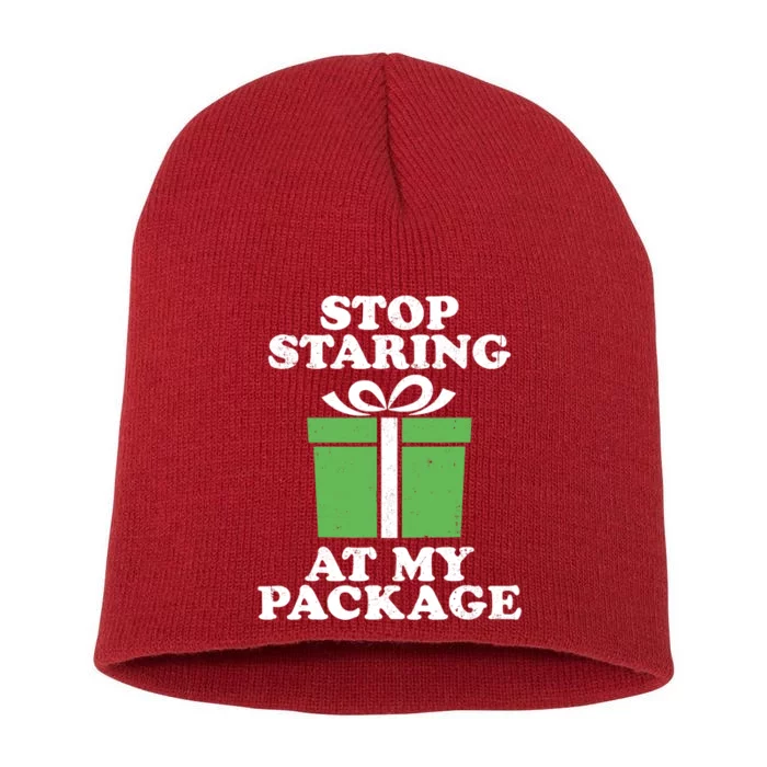 Stop Staring At My Package Funny Christmas In July Retro Short Acrylic Beanie