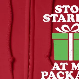 Stop Staring At My Package Funny Christmas In July Retro Full Zip Hoodie