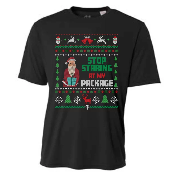 Stop Staring At My Package Ugly Christmas Cool Gift Cooling Performance Crew T-Shirt