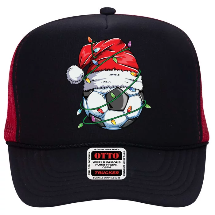 Santa Soccer Ball Sports Design Christmas Soccer Player High Crown Mesh Trucker Hat