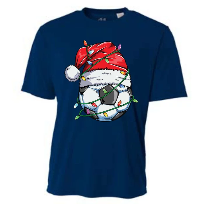 Santa Soccer Ball Sports Design Christmas Soccer Player Cooling Performance Crew T-Shirt