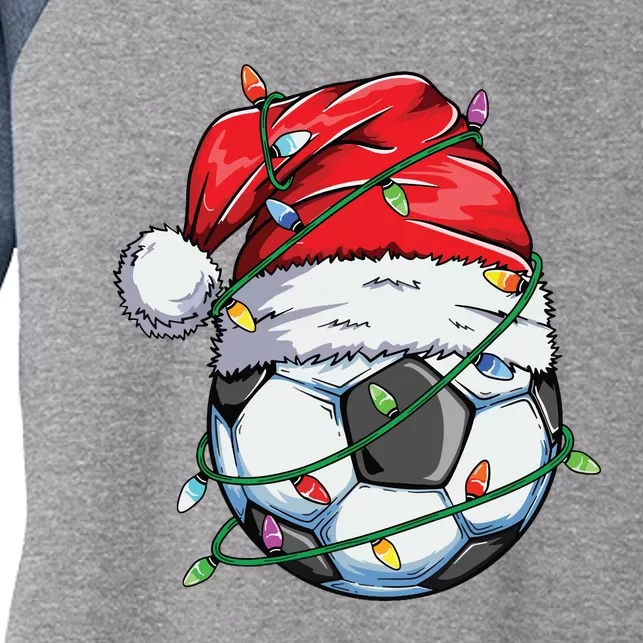 Santa Soccer Ball Sports Design Christmas Soccer Player Women's Tri-Blend 3/4-Sleeve Raglan Shirt