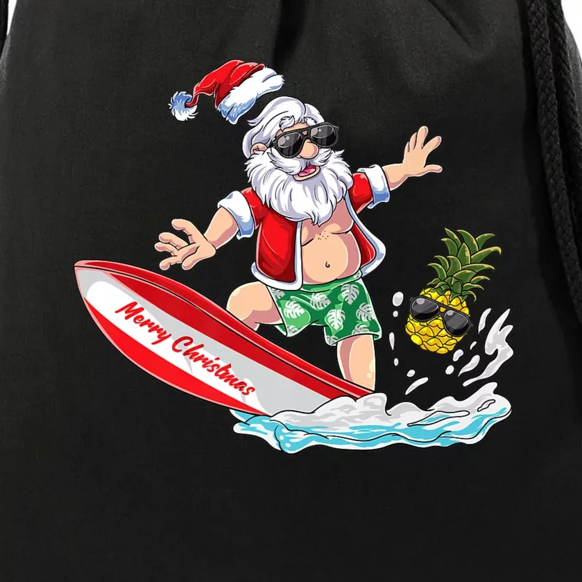 Surfing Santa Beach Holiday Plams Christmas In July Surf Drawstring Bag