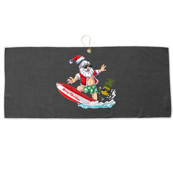 Surfing Santa Beach Holiday Plams Christmas In July Surf Large Microfiber Waffle Golf Towel