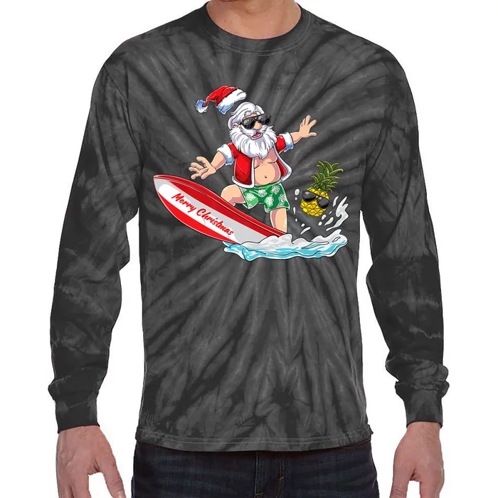 Surfing Santa Beach Holiday Plams Christmas In July Surf Tie-Dye Long Sleeve Shirt