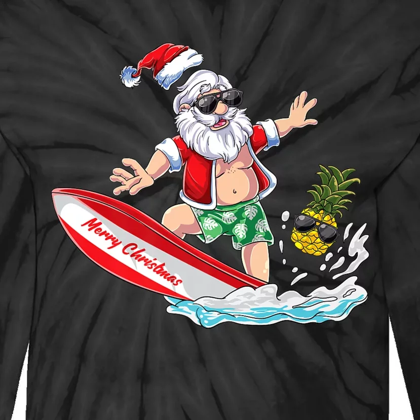 Surfing Santa Beach Holiday Plams Christmas In July Surf Tie-Dye Long Sleeve Shirt