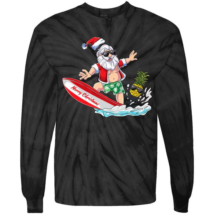 Surfing Santa Beach Holiday Plams Christmas In July Surf Tie-Dye Long Sleeve Shirt