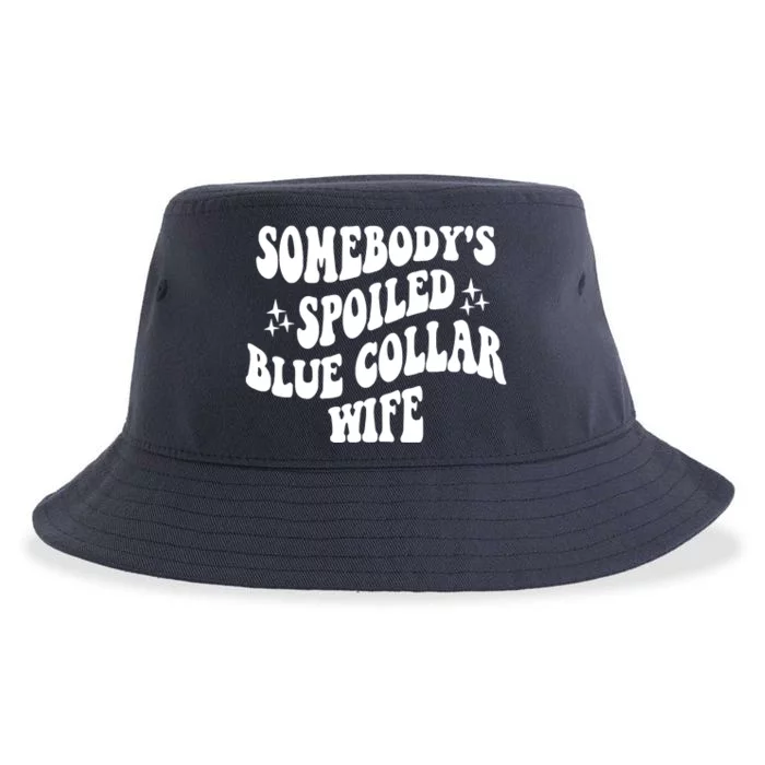 Somebodys Spoiled Blue Collar Wife Mother's Day Groovy Sustainable Bucket Hat