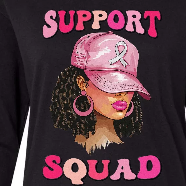 Support Squad Breast Cancer Awareness Messy Bun Black Woman Womens Cotton Relaxed Long Sleeve T-Shirt