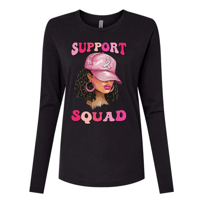 Support Squad Breast Cancer Awareness Messy Bun Black Woman Womens Cotton Relaxed Long Sleeve T-Shirt