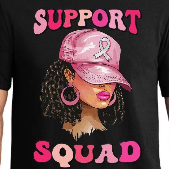 Support Squad Breast Cancer Awareness Messy Bun Black Woman Pajama Set