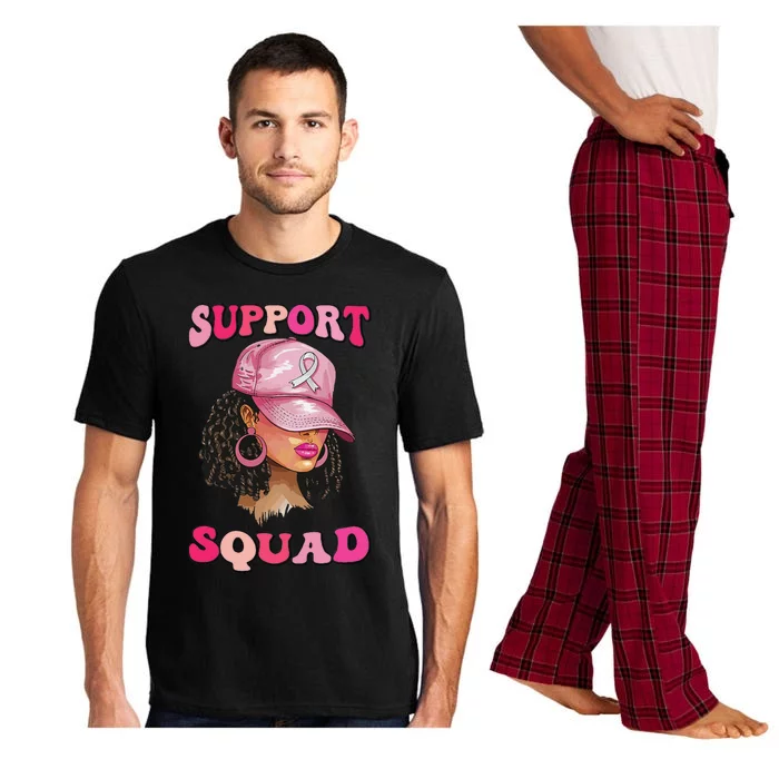 Support Squad Breast Cancer Awareness Messy Bun Black Woman Pajama Set