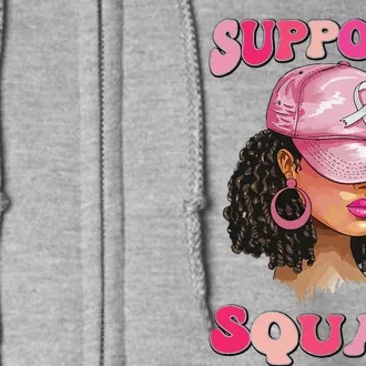 Support Squad Breast Cancer Awareness Messy Bun Black Woman Full Zip Hoodie