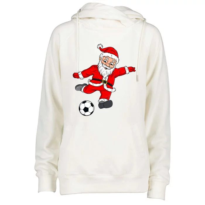 Santa Soccer Ball Funny Christmas Pajamas Xmas For Boys Gift Womens Funnel Neck Pullover Hood