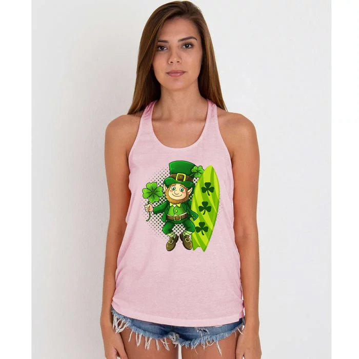 Surfing Summer Beach St Patricks Beer Cheers Shamrock Lucky Gift Women's Knotted Racerback Tank