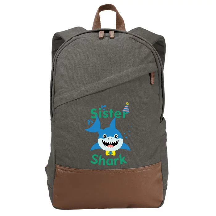 Sister Shark Birthday Party Matching Family Cotton Canvas Backpack