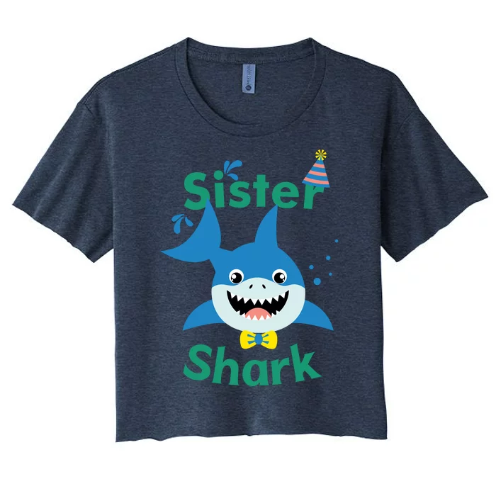 Sister Shark Birthday Party Matching Family Women's Crop Top Tee