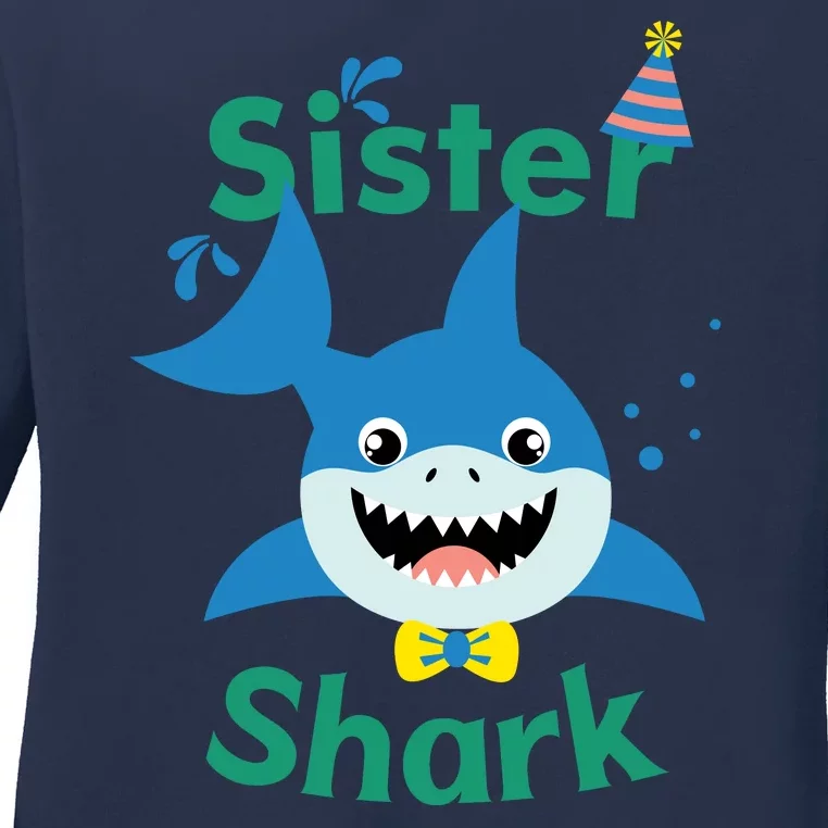 Sister Shark Birthday Party Matching Family Ladies Long Sleeve Shirt