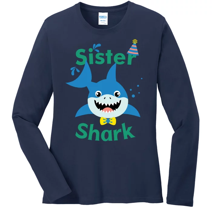 Sister Shark Birthday Party Matching Family Ladies Long Sleeve Shirt