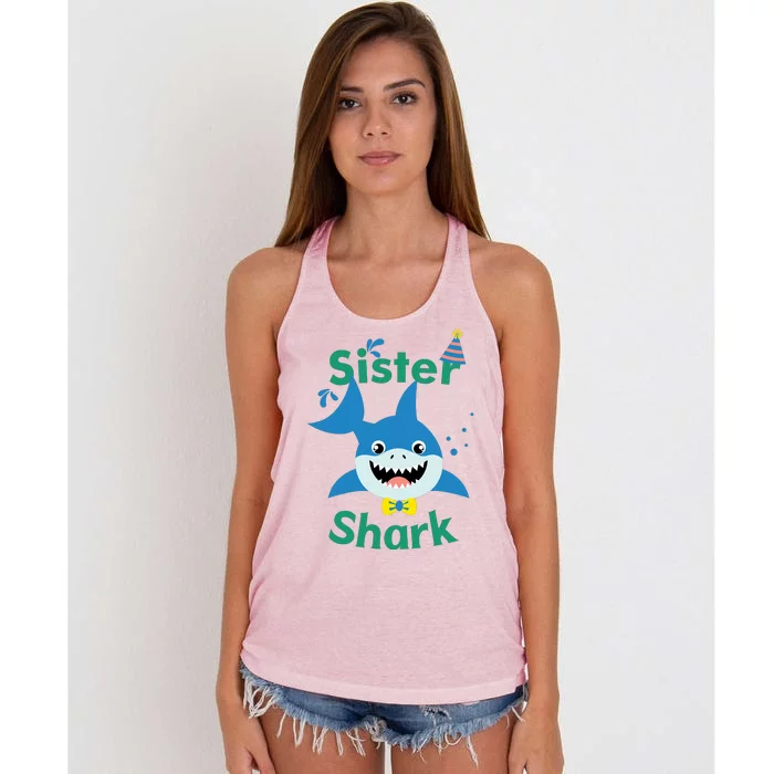 Sister Shark Birthday Party Matching Family Women's Knotted Racerback Tank