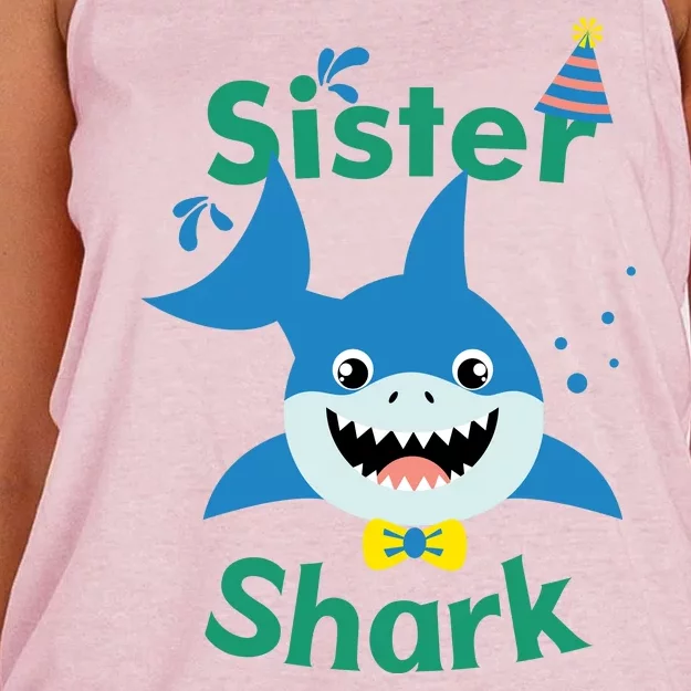 Sister Shark Birthday Party Matching Family Women's Knotted Racerback Tank