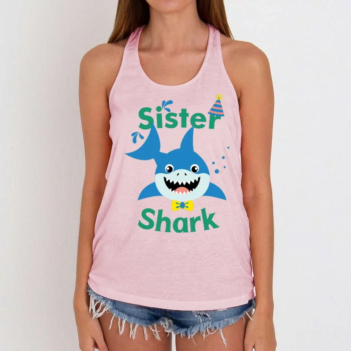 Sister Shark Birthday Party Matching Family Women's Knotted Racerback Tank