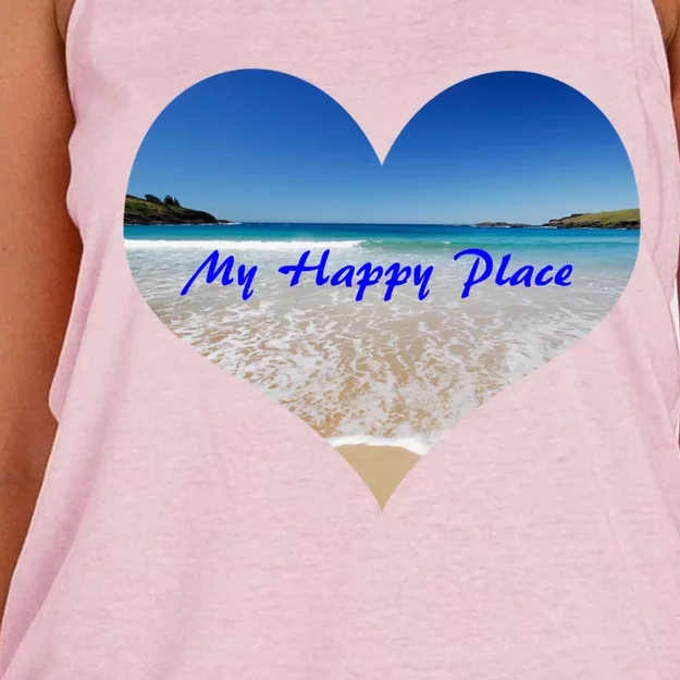 Summer Sand Beach Sea Ocean Is My Happy Place Gift Present Gift Women's Knotted Racerback Tank