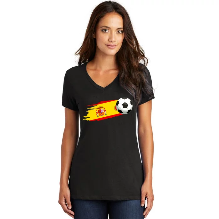 Spain Soccer Ball Spain Flag Jersey Spanish Football Fan Women's V-Neck T-Shirt