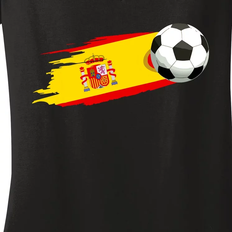 Spain Soccer Ball Spain Flag Jersey Spanish Football Fan Women's V-Neck T-Shirt