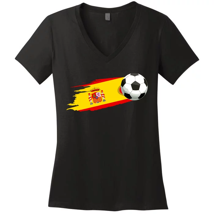 Spain Soccer Ball Spain Flag Jersey Spanish Football Fan Women's V-Neck T-Shirt