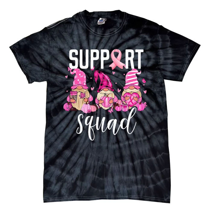 Support Squad Breast Cancer Awareness Gnomes Family Tie-Dye T-Shirt