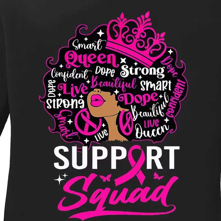 Support Squad Black Breast Cancer Warrior Pink Ribbon Ladies Long Sleeve Shirt