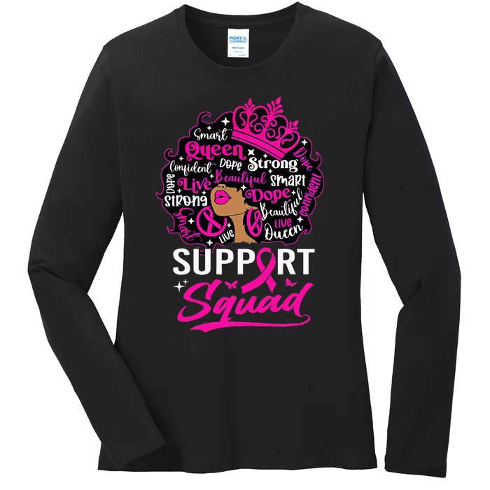 Support Squad Black Breast Cancer Warrior Pink Ribbon Ladies Long Sleeve Shirt