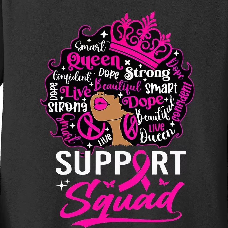 Support Squad Black Breast Cancer Warrior Pink Ribbon Kids Long Sleeve Shirt