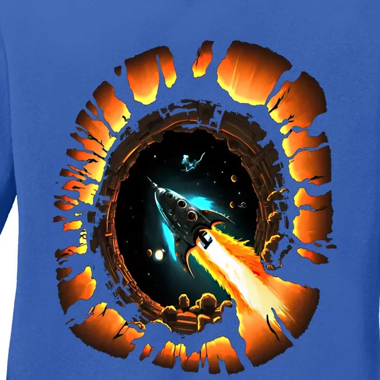 Space Spaceship Black Hole Rocket Astronomy Astronomer Cool Gift Ladies Long Sleeve Shirt