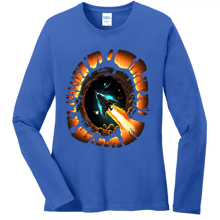 Space Spaceship Black Hole Rocket Astronomy Astronomer Cool Gift Ladies Long Sleeve Shirt