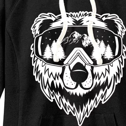 Snow Ski Bear Gift Cool Snowboard Bear With Sunglass Gift Women's Fleece Hoodie