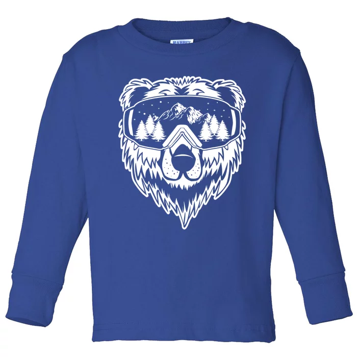 Snow Ski Bear Gift Cool Snowboard Bear With Sunglass Gift Toddler Long Sleeve Shirt