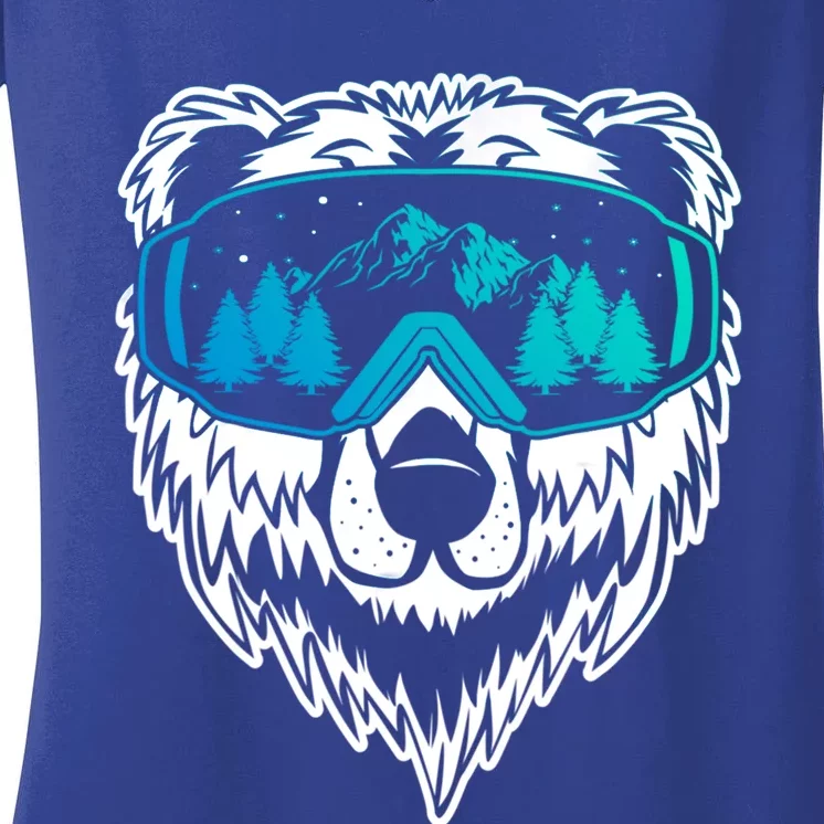 Snow Ski Bear Funny Gift Cool Snowboard Bear With Sunglass Meaningful Gift Women's V-Neck T-Shirt