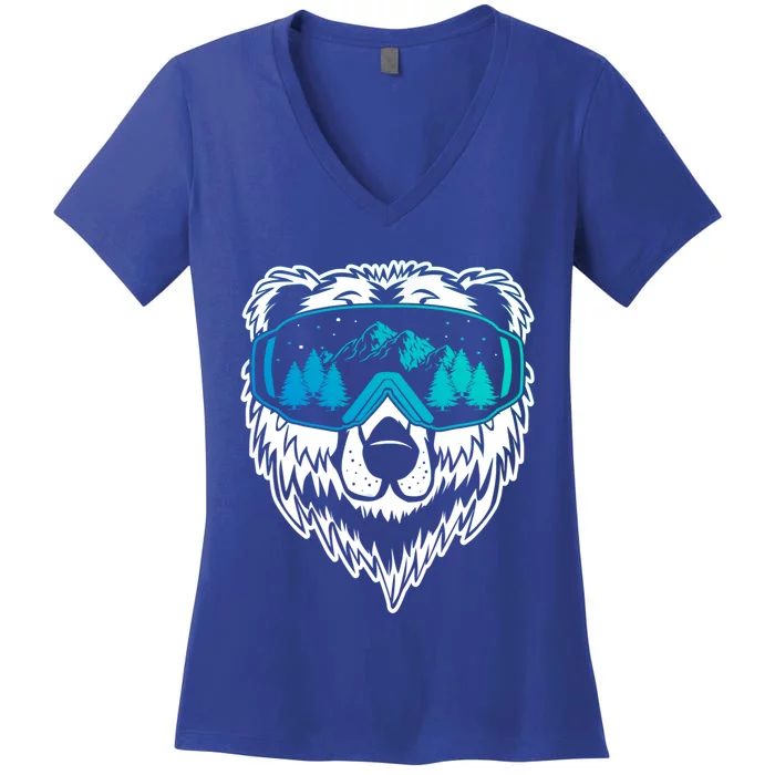 Snow Ski Bear Funny Gift Cool Snowboard Bear With Sunglass Meaningful Gift Women's V-Neck T-Shirt