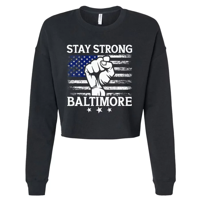 Stay Strong Baltimore White Raised Hand Fist Cropped Pullover Crew