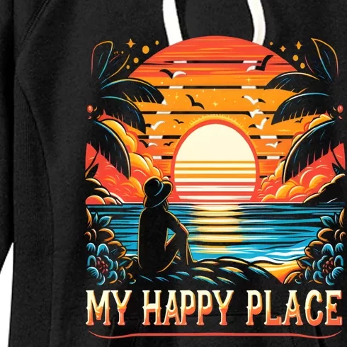 Summer Sand Beach Sea Ocean Is My Happy Place Gift Women's Fleece Hoodie